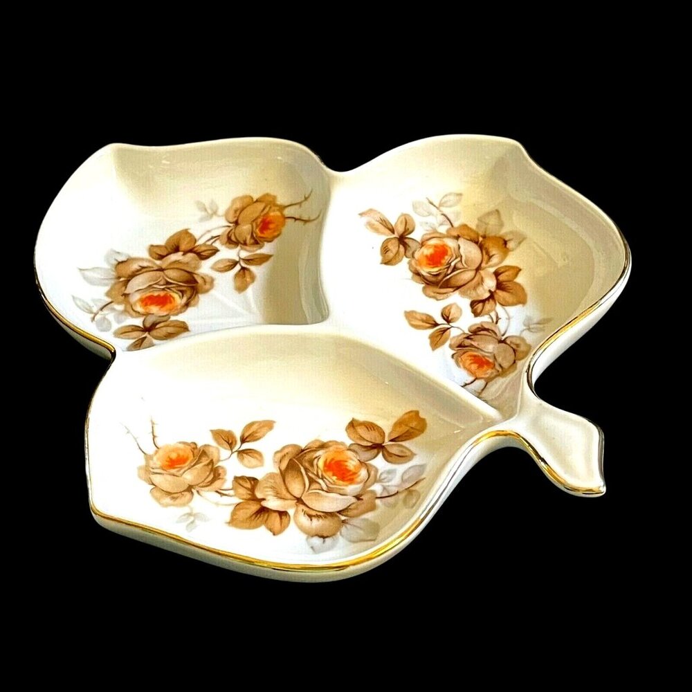 Mitterteich Bavaria Germany 6124 022 leaf shaped floral trinket tidbit dish 8"